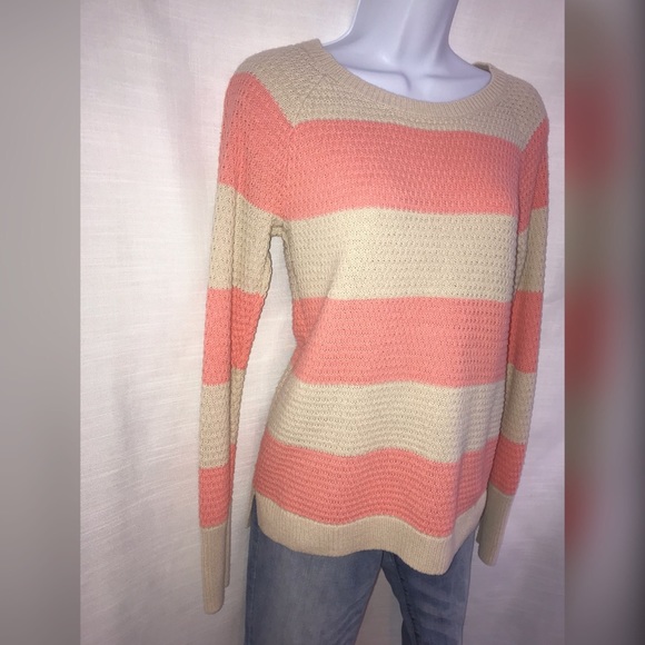 Tan and coral/pink long sleeve sweater. - Picture 2 of 6
